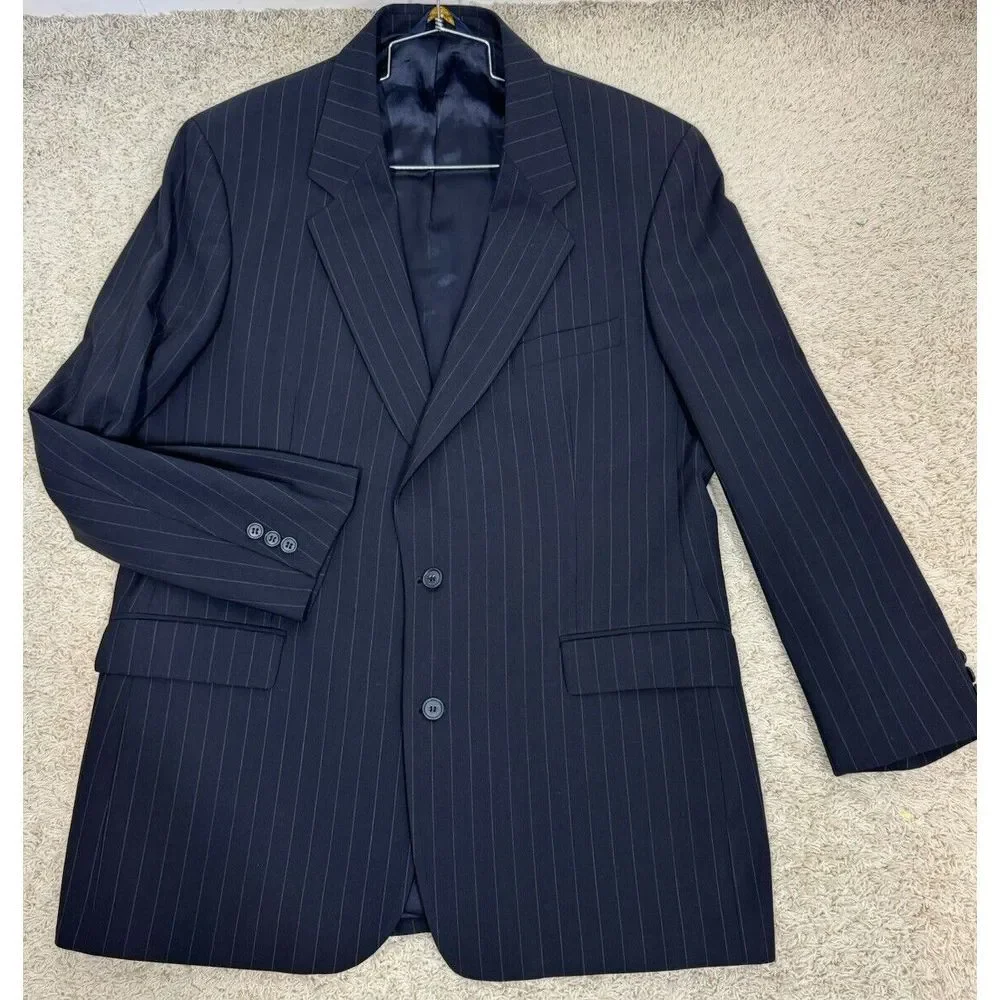 Brooks Brothers Brooksease 44L Navy Pinstripe Wool Blazer‎ Sport Coat Jacket